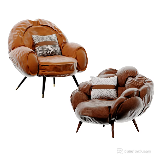 Elegant Brown Leisure Chairs with Patterned Cushions and Modern Comfortable Design 3d model
