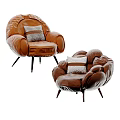 Elegant Brown Leisure Chairs with Patterned Cushions and Modern Comfortable Design 3d model