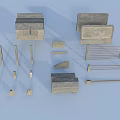 Fence Structural Components Including Various Concrete Panels Posts And Rails 3d model