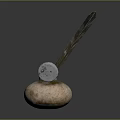 Vintage Clay Pot With Metal Ring Feather Metal Lid And Mossy Surface Details