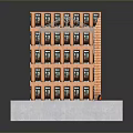 Architectural Scenery Of Red Brick Building With Porch Arched Door Decorative Roof And Gray Pedestal