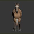 Detailed Low Poly Brown Horse 3D Model Standing on Gray Background