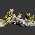 Three Colorful Ceramic Frog Figurines Perched On Tree Branch Decorative Base