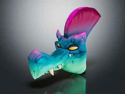 Vibrant 3D Fantasy Dragon Head With Blue Pink Skin Yellow Eyes And Sharp Teeth 3d model