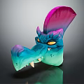 Vibrant 3D Fantasy Dragon Head With Blue Pink Skin Yellow Eyes And Sharp Teeth