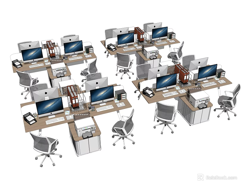 Modern Office Desks With Multiple Monitors Ergonomic Chairs And Organized Layout 3d model