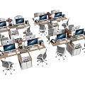 Modern Office Desks With Multiple Monitors Ergonomic Chairs And Organized Layout 3d model