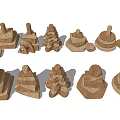 Wooden Building Blocks Stacked in Various Shapes with Natural Wood Texture for Children's Play and Learning