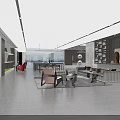 Modern Lobby Interior Space With Glass Curtain Wall Red Seats Greenery And Lighting 3d model