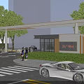 Entrance Gate For Real Estate Marketing Center With Glass Curtain Walls Pillars Canopy And Greenery