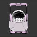 Kids Pink And White High Chair With Patterned Backrest And Black Frame