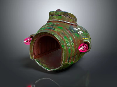 Worn Camouflage Container With Pink Spikes Distressed Surface And Markings 3d model