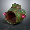 Worn Camouflage Container With Pink Spikes Distressed Surface And Markings