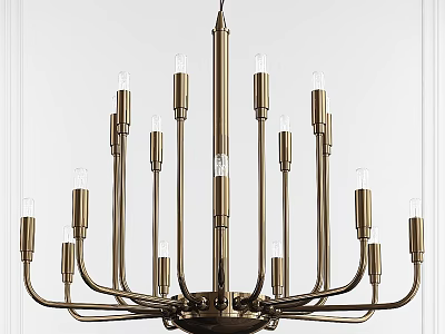 Brass Chandelier Modern Minimalist Style With Multiple Arms And Candle Like Bulbs Interior Lighting Fixture 3d model