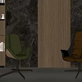 Modern Green and Brown Leather Office Chairs with Textured Wall and Wooden Panels Design