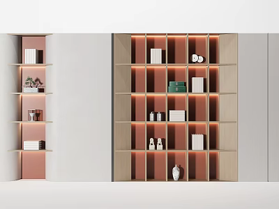 Interior Design Modern Decorative Cabinet With Layered Shelves Illuminated Compartments And Decor Items 3d model