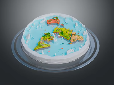 3D Rendered World Landscape With Blue Ocean Green Islands And White Icebergs 3d model