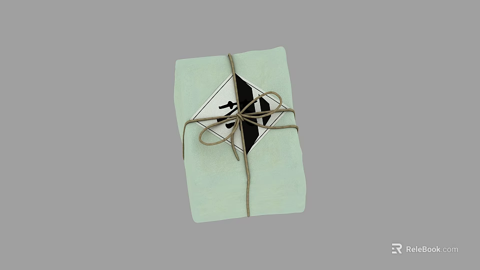 Traditional Food Gift Package with Light Green Wrapping String Tie and Decorative Label 3d model 