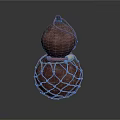 Handcrafted Gourd Shaped Household Item With Brown Net Wrapping And Rope Accent