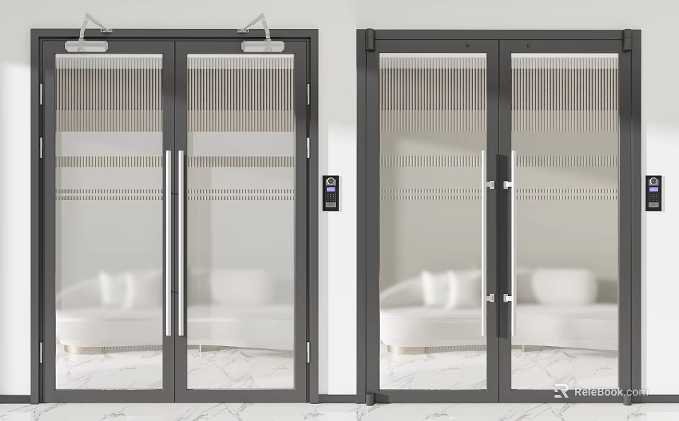 Modern Double Glass Doors Interior Design With Sleek Frame For Home 3d model