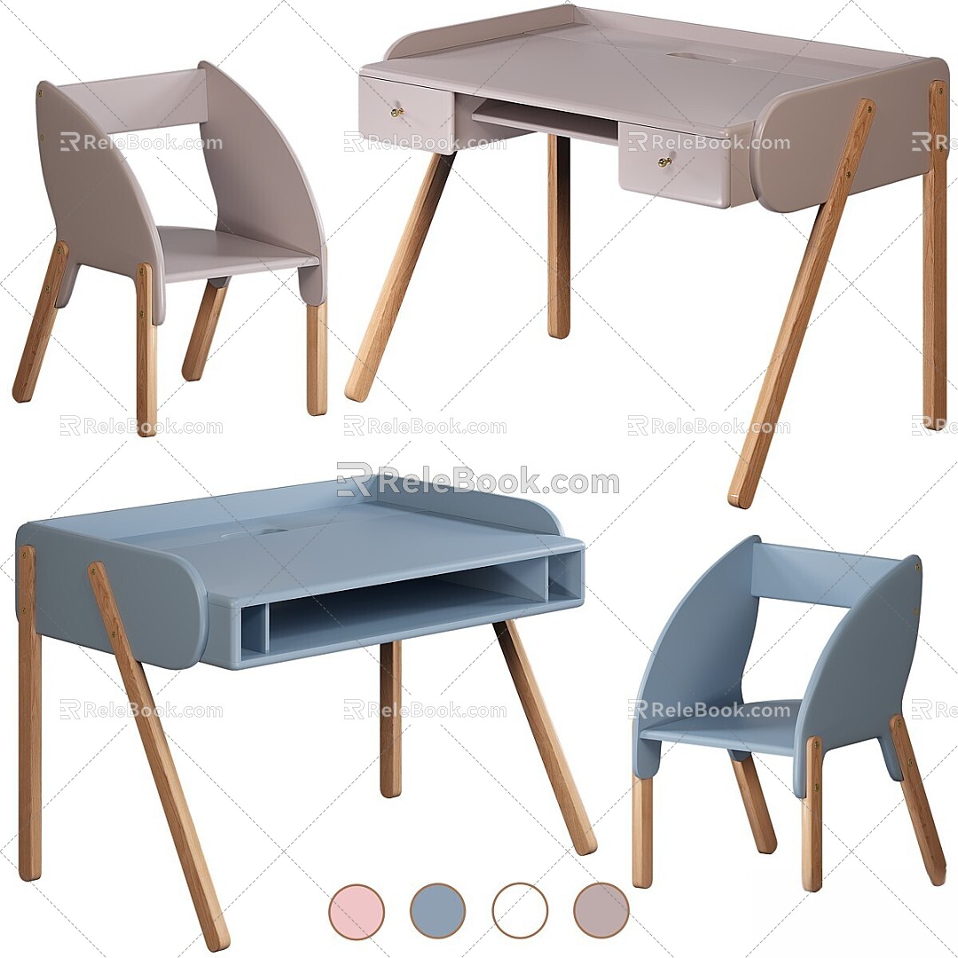 Table and Chair Combination Desk Table Children's Chair 3d model