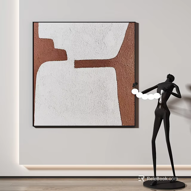 Abstract Painting With White Brown Geometric Pattern And Black Human Sculpture Holding Spherical Objects 3d model