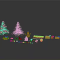 Festive Christmas Scene Decorations With Snowy Green Pine Trees Snowman Gift Boxes Wreath And Ornaments