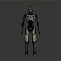 Futuristic Sci-Fi Humanoid Robot With Metallic Body Blue Glowing Lines And Mechanical Design