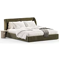 Modern Stylish Upholstered Double Bed With Cozy Bedding And Integrated Side Nightstand For Bedroom Decoration