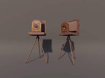 Vintage Digital Cameras Mounted On Tripods For Photography Display Setup 3d model