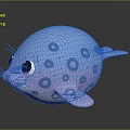 Cartoon Seal Character with Blue Purple Gradient Body Big Eyes White Whiskers and Blue Spots