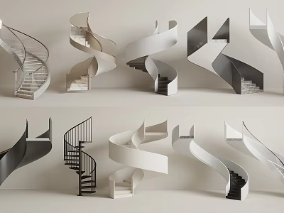 Modern Spiral Staircases With Curved Designs And Metal Wood Material Elements 3d model
