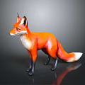 Realistic Orange White Fox Statue With Black Legs On Dark Shiny Background