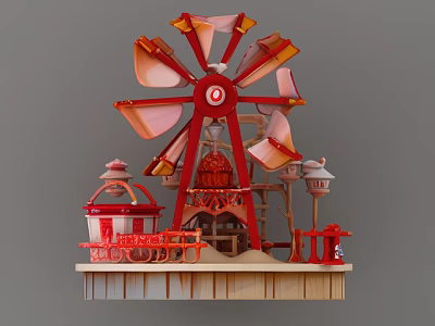 Windmill Waterwheel Jewelry Cabinet Ornaments Toy Windmill 3d model