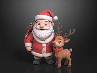 Man Dressed As Santa Claus Carrying Gift Bag With Reindeer And White Beard 3d model