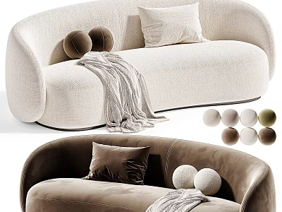 Modern Curved Upholstered Multi Seater Living Room Sofa With Decorative Pillows And Cozy Throw Blankets 3d model