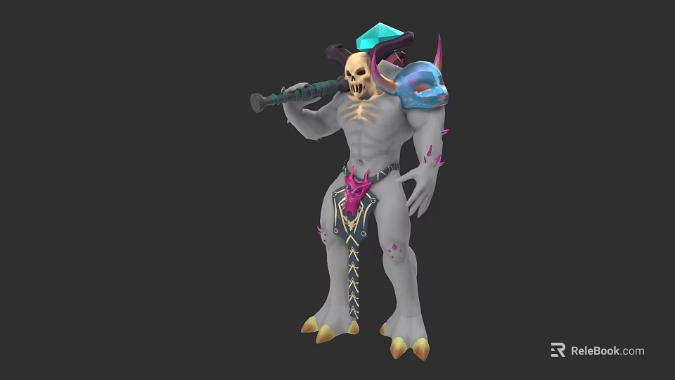Mythical Game and Movie Character With Skeleton Head Blue Shoulder Armor and Yellow Claws 3d model 