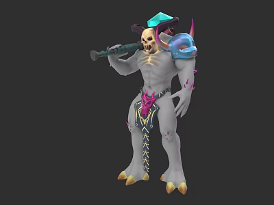 Mythical Game and Movie Character With Skeleton Head Blue Shoulder Armor and Yellow Claws 3d model