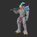 Mythical Game and Movie Character With Skeleton Head Blue Shoulder Armor and Yellow Claws
