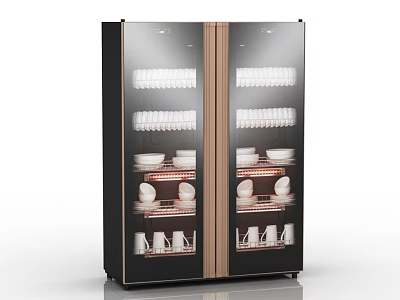Double Door Kitchen Sterilizer Cabinet With Glass Door And Tableware Storage 3d model