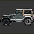 Vintage Green Jeep With Snow Covered Roof And Brown Soft Top