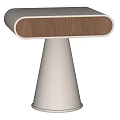 Modern Bedside Table With White Conical Base And Wooden Panel Top