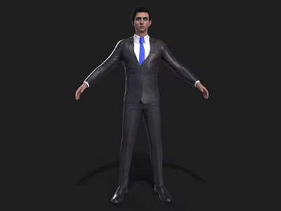 Man in Dark Suit With Blue Tie Standing on Black Background Arms Outstretched 3d model