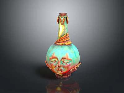 Vibrant Sculpture Carving With Vase Shape Face Design And Top Ornament 3d model