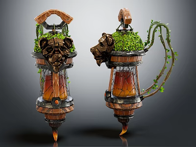 Ornate Hardware Tools Featuring Animal Head Decor Green Leaves Vines and Lantern Shaped Design 3d model