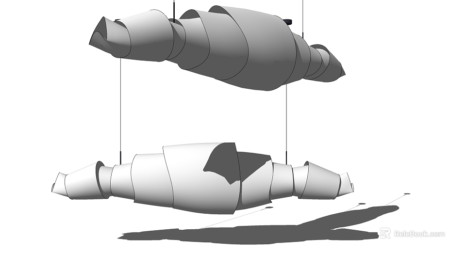 Two Abstract Shaped Pendant Lights Suspended in Modern Design with Unique Hanging Style 3d model 