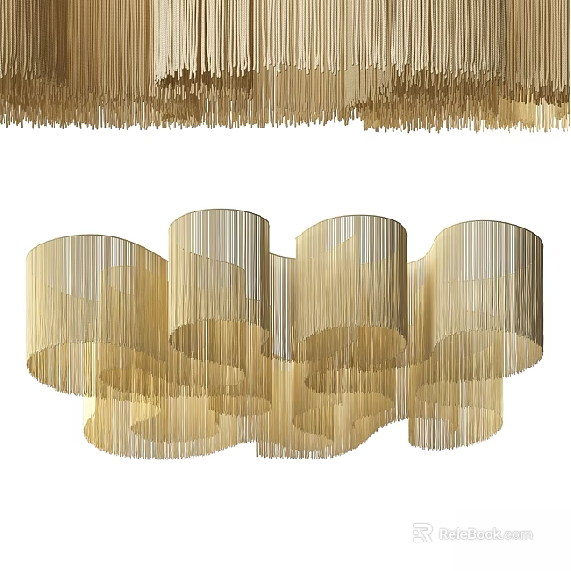 Modern Gold Fringed Layered Round Ceiling Light For Home Interior Decor 3d model 