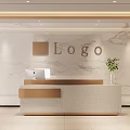 Elegant Light Luxury Office Reception Desk With Marble Logo Wall And Premium Metal Accents