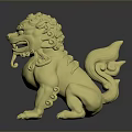 Decorative Golden Traditional Chinese Lion Statue With Ornate Details And Shiny Surface