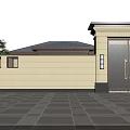 Symmetrical Single Family House Exterior With Dark Roof Beige Walls Large Windows And Front Steps